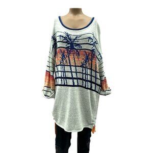 Free People Knit Tunic Sweater Palm Breeze 3/4 Tab Sleeves Pullover Ruched Small
